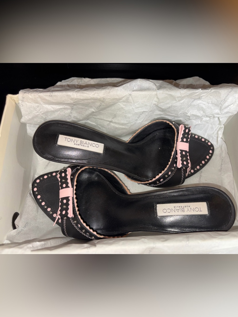 Tony Bianco Black and Pink Open-Toe Low Heel Slides